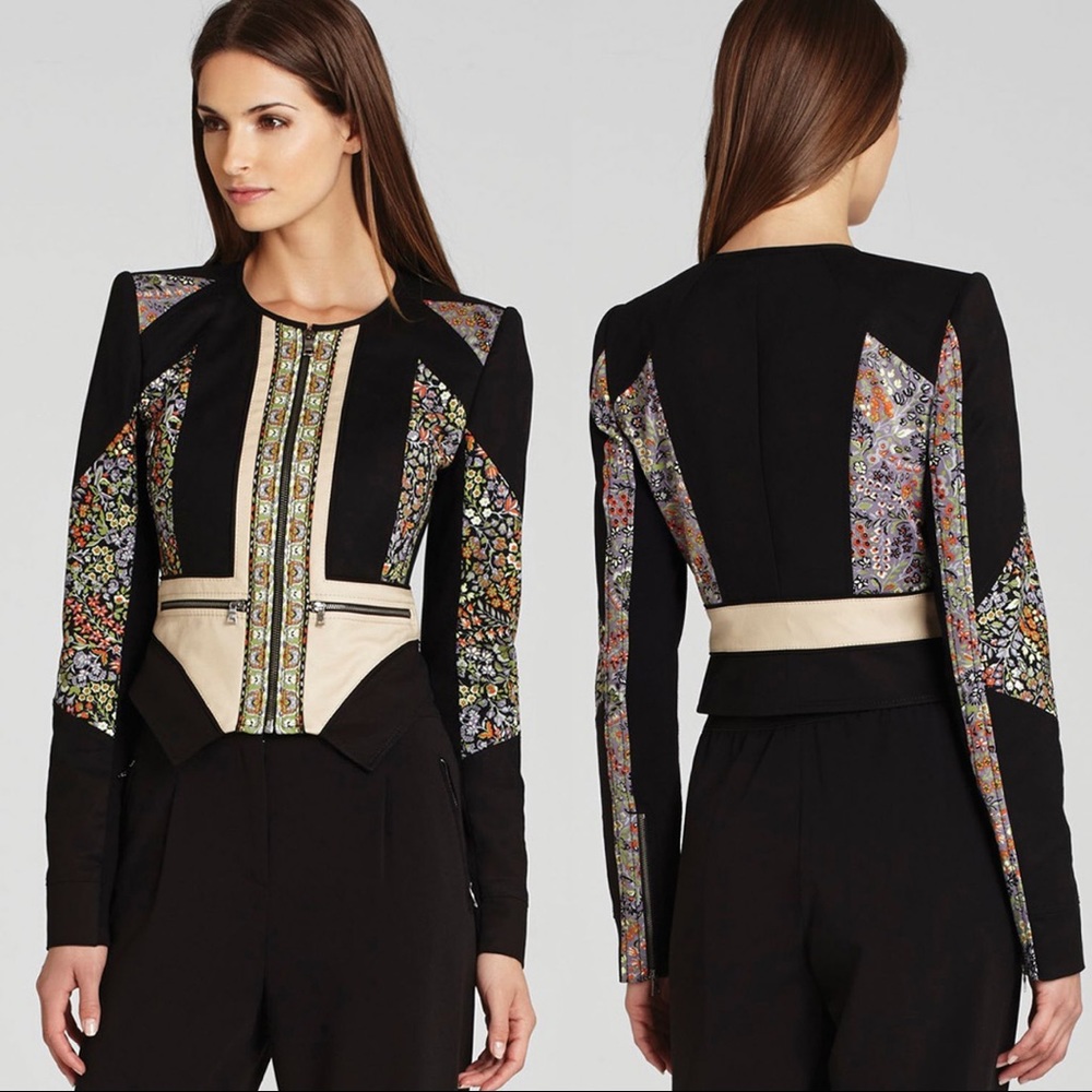 BCBGMAXAZRIA Neil Print Block Moto Jacket